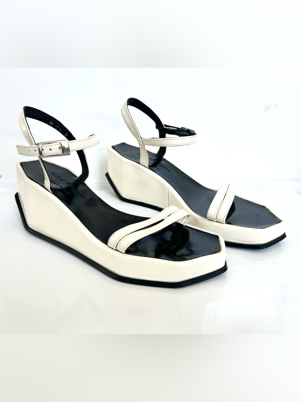 Robert Clergerie Black and White Platform Mod Geometric Sandals